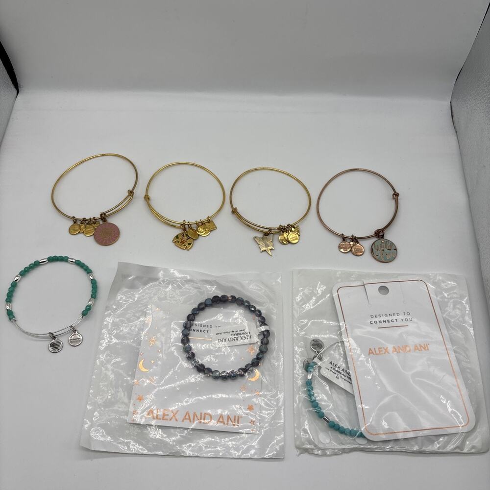Alex and Ani Bracelet Lot of 7 Mixed Wire Bangle Beaded Crystal